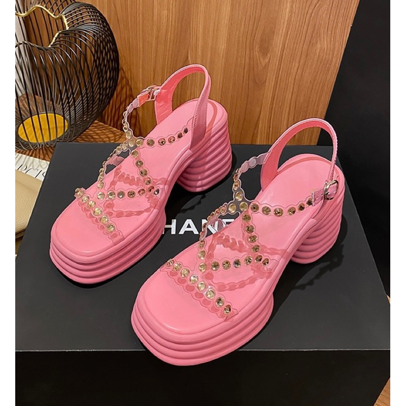 ORDER 🍀 Giày chunky quai dây hạt đá đế cao su 9cm 34-39