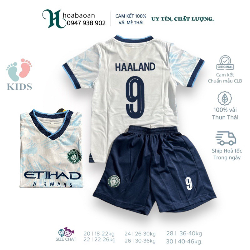 Bộ quần áo bóng đá trẻ em clb Mancity 23/24 in tên số Haaland mẫu mới_ Hàng đẹp cho bé