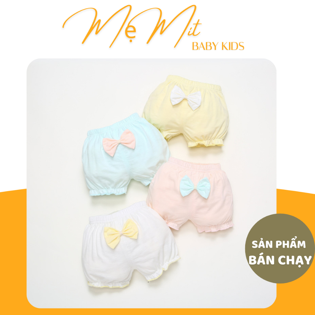 Set 4 quần cotton phối nơ hàng QC cao cấp siêu mềm cho bé trai, bé gái từ sơ sinh đến 4 tuổi