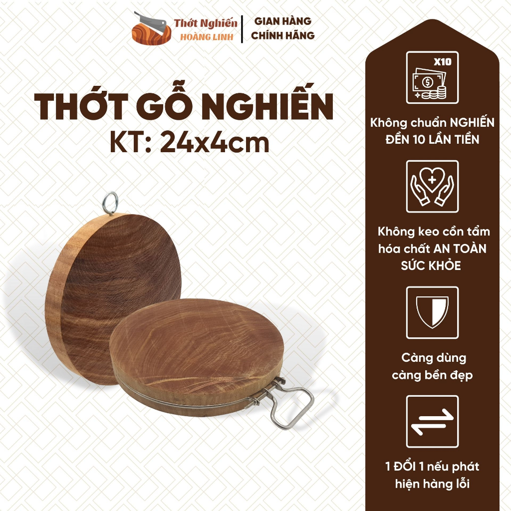 Thớt gỗ nghiến đường kính 24cm Thớt Nghiến Hoàng Linh nguyên mộc an toàn khi sử dụng