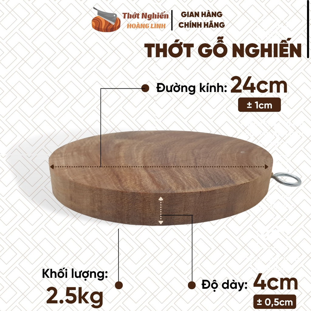 Thớt gỗ nghiến đường kính 24cm Thớt Nghiến Hoàng Linh nguyên mộc an toàn khi sử dụng