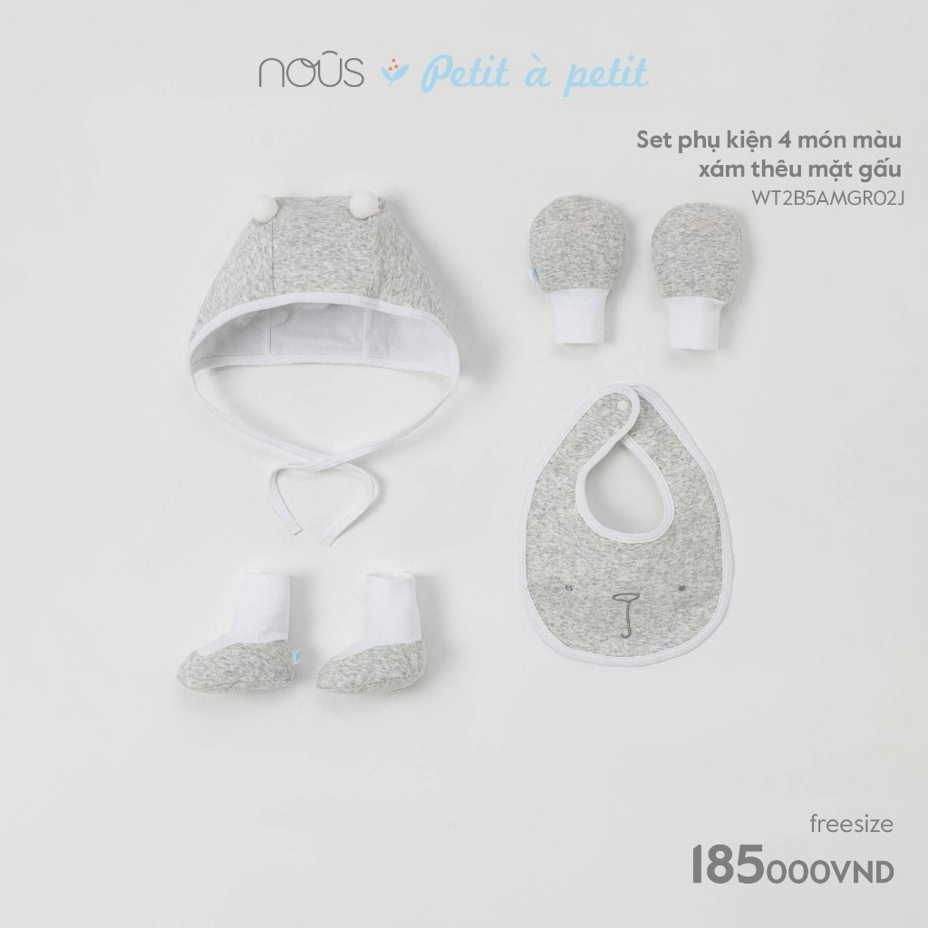 Set phụ kiện Nous - 1 mũ + yếm + đôi bao tay bao chân (newborn / sơ sinh / NB)