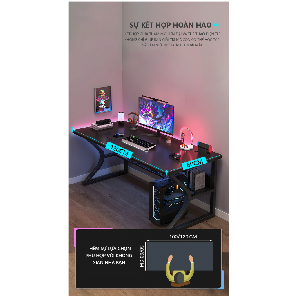 Bàn làm việc kết hợp bàn gaming thoải mái thương hiệu Monoka - gm67