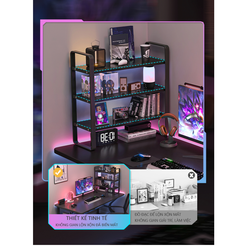 Bàn làm việc kết hợp bàn gaming thoải mái thương hiệu Monoka - gm67