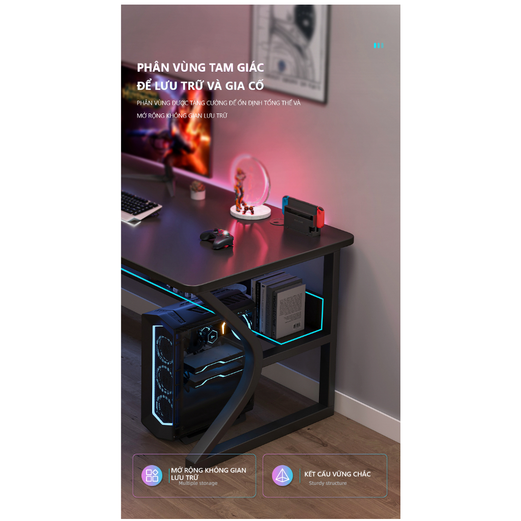 Bàn làm việc kết hợp bàn gaming thoải mái thương hiệu Monoka - gm67