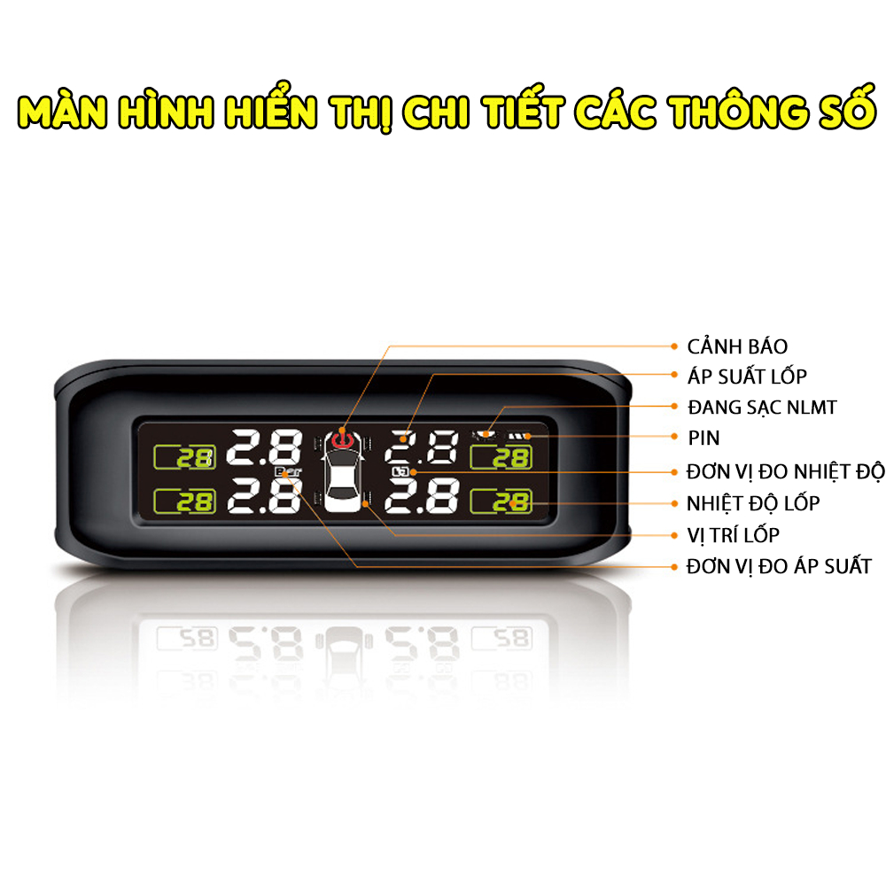 Cảm biến áp suất lốp ô tô xe hơi cao cấp Malide Cảnh Báo Giọng Nói Tiếng Việt - Màn LCD Thông Minh