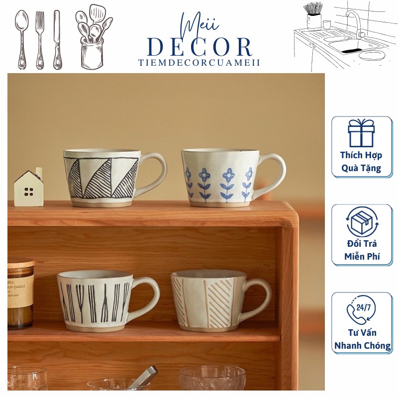 Cốc uống nước, cốc sứ thủ công phong cách Nhật Bản -Meii.decor