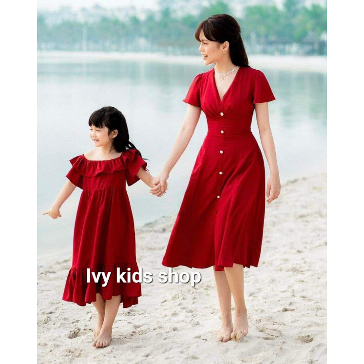Đầm mẹ bé đi tiệc form xòe full size 10 - 65kg