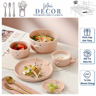 Bộ bát đĩa sứ heo hồng -Meii.decor