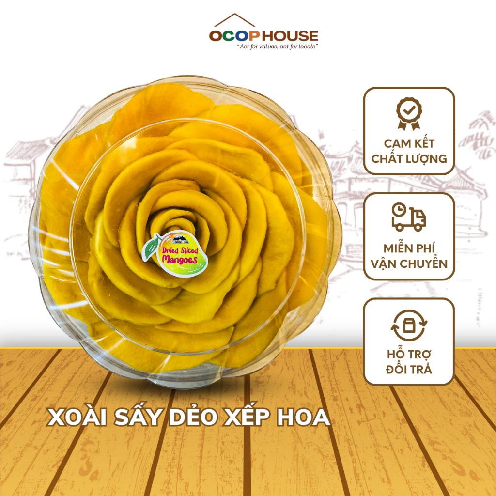 Xoài Sấy Dẻo Xếp Hoa Hồng Xoài Sấy Thơm Ngọt Tươi Ngon Vị Tự Nhiên Hộp 250g/400g - OCOP House