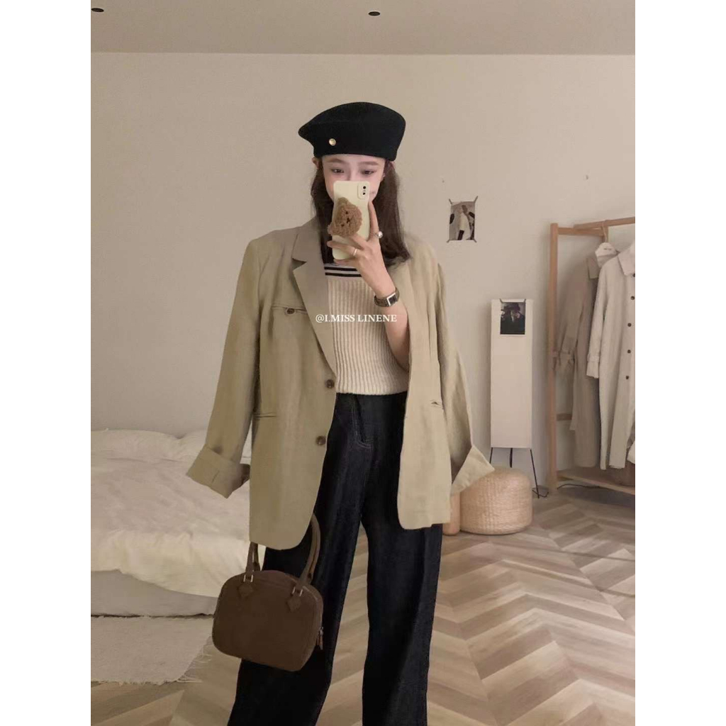 Khoác Blazer Linen cúc đen túi ngang 30325 I MISS