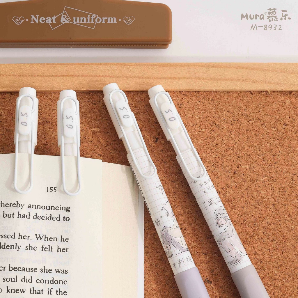 Bút Mura Gel Đen No Stop/ M-8932 có thanh cài, đệm tay