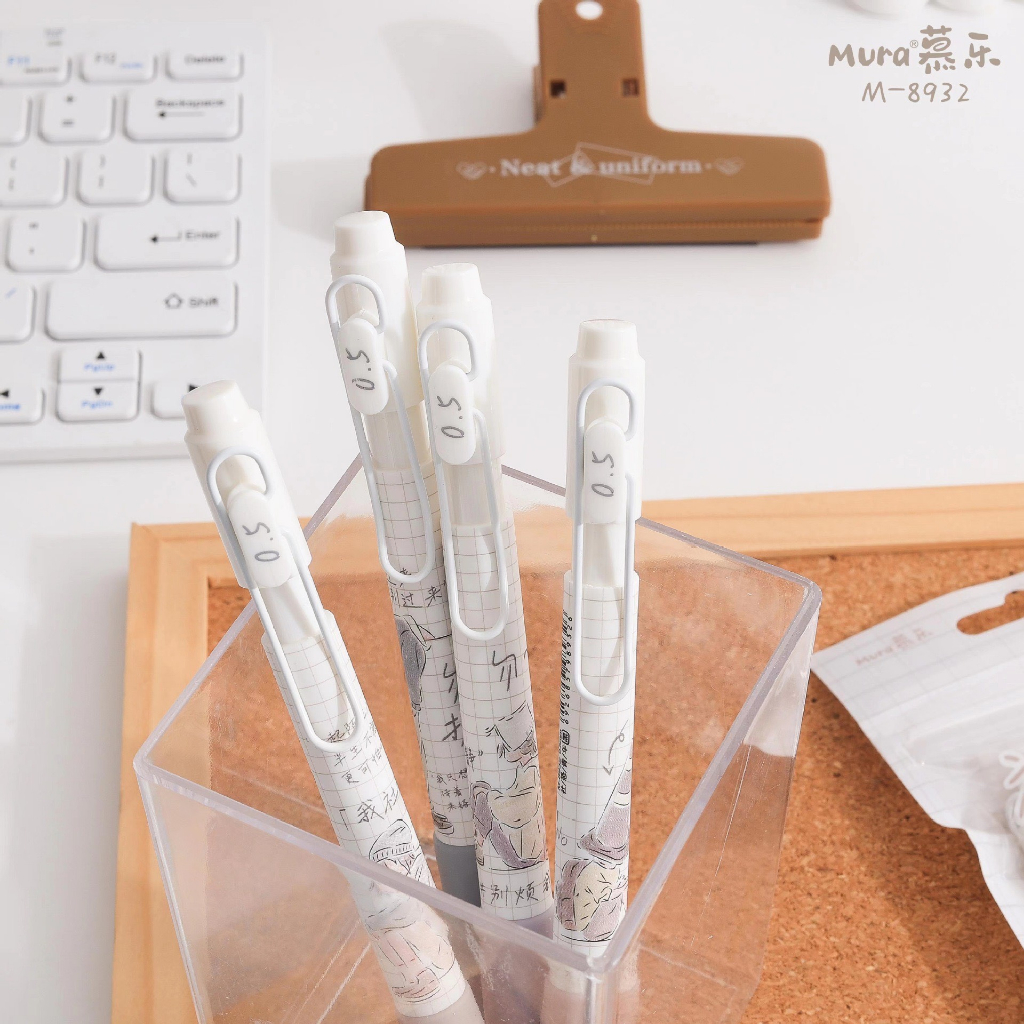 Bút Mura Gel Đen No Stop/ M-8932 có thanh cài, đệm tay