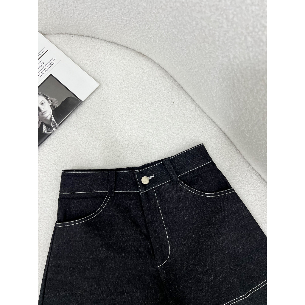 Quần short JEAN viền nổi nữ HHVINTAGE kiểu ống rộng vải jeans co giãn JPant A94