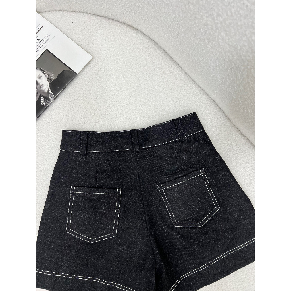 Quần short JEAN viền nổi nữ HHVINTAGE kiểu ống rộng vải jeans co giãn JPant A94