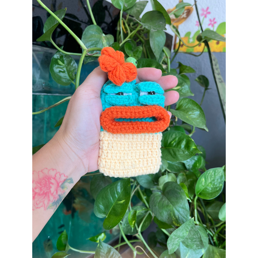 Bọc chìa khoá smart key chú ếch trầm cảm nhiều màu len handmade