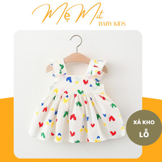Váy trắng 2 dây họa tiết chấm bi nhiều màu xinh xắn cho bé gái từ 8 đến 15kg hàng cao cấp