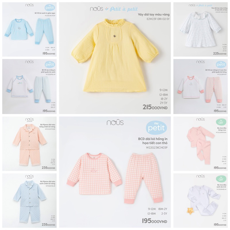 Bộ dài tay Thu - Đông Nous các mẫu, size cho bé 9-12m đến 2-3y