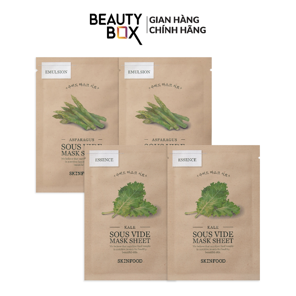 Combo 4 Mặt Nạ Giấy Rau Củ Skinfood Sous Vide Mask Sheet (2 Asparagus, 2 Kale)