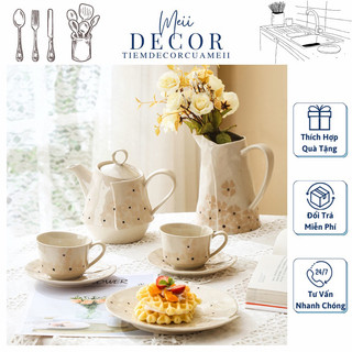 Bộ ấm trà chiều phong cách retro châu Âu hoạ tiết hoa anh đào -Meii.decor