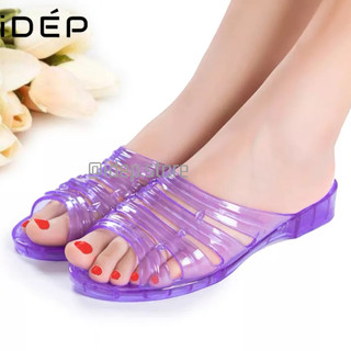 Dép nhựa nữ quai ngang trong suốt đế cao 3cm đi trong nhà tắm chống trơn trượt iDEP - DL068
