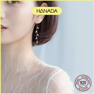 Bông tai bạc 925 hanada lá đá dáng dài đi tiệc 0435 c17