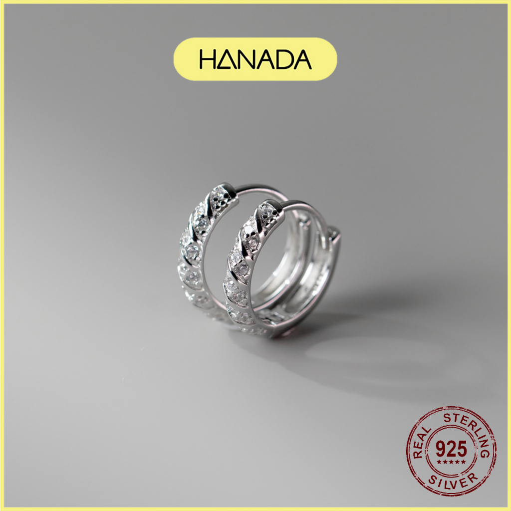 Khuyên Tròn Bạc 925 Hanada Xoắn Đá Đơn Giản Nam Nữ 0890