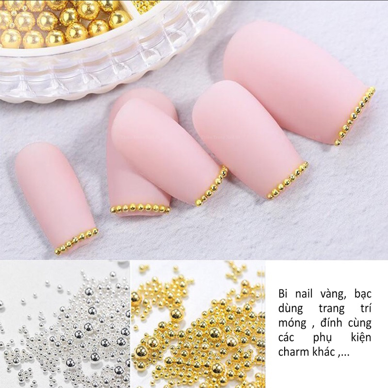 Set bi kim loại mix size  màu vàng hoặc bạc- khay bi kim loại trang trí 6 ô nail