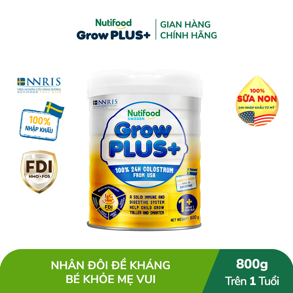 Sữa Bột Nutifood GrowPLUS+ Sữa Non Tăng Đề Kháng 800g - Trên 1 Tuổi - Tăng Cường Hệ Miễn Dịch, Tiêu Hóa Tốt (Lon 800g)