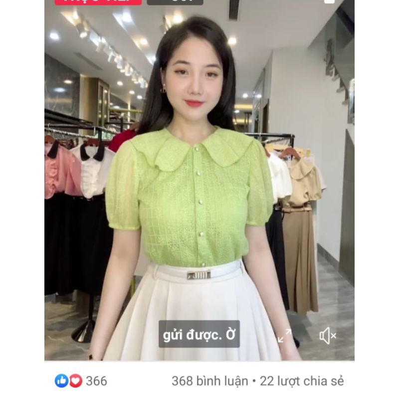 Áo Sơ Mi Ren Cổ Sen Tay Bồng Quảng Châu Cao Cấp