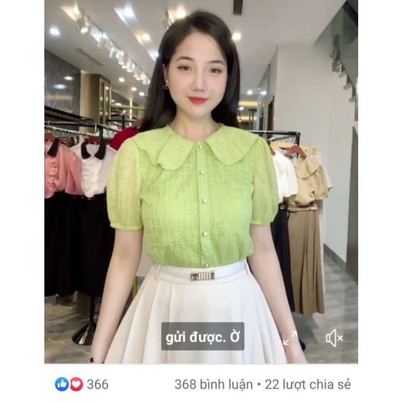 Áo Sơ Mi Ren Cổ Sen Tay Bồng Quảng Châu Cao Cấp