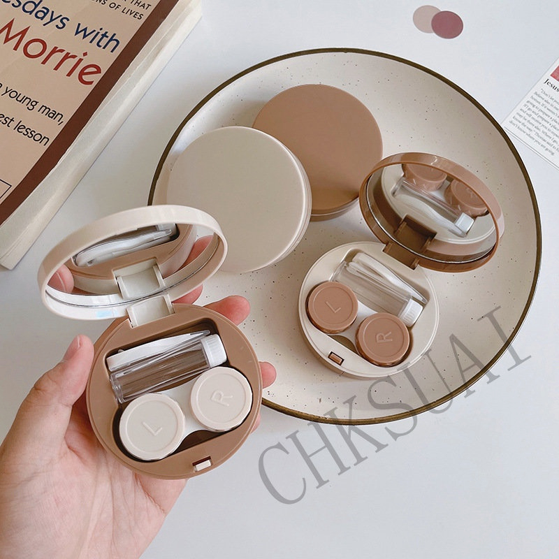 🍒🍒CHERRYKOKO Hộp Tròn Đựng Kính Áp Tròng Thiết Kế Đơn Giản Cho Học Sinh
