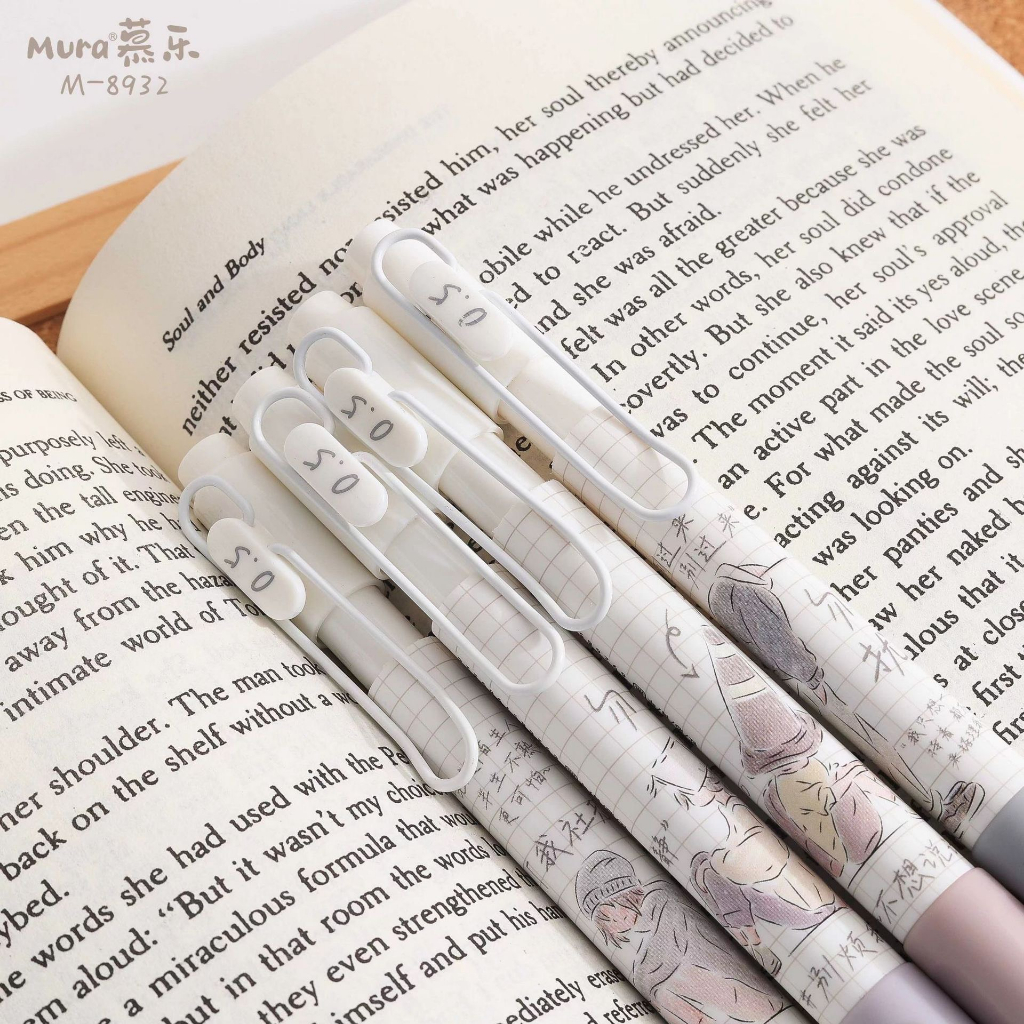 Bút Mura Gel Đen No Stop/ M-8932 có thanh cài, đệm tay