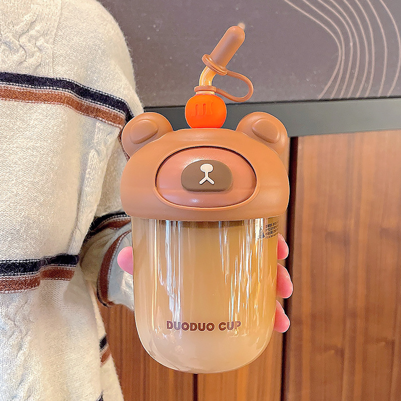 Bình nước 600ml cách nhiệt bằng nhựa có ống hút họa tiết hoạt hình dễ thương cho các bạn gái