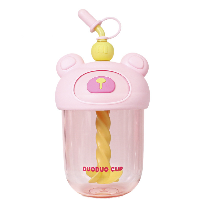 Bình nước 600ml cách nhiệt bằng nhựa có ống hút họa tiết hoạt hình dễ thương cho các bạn gái