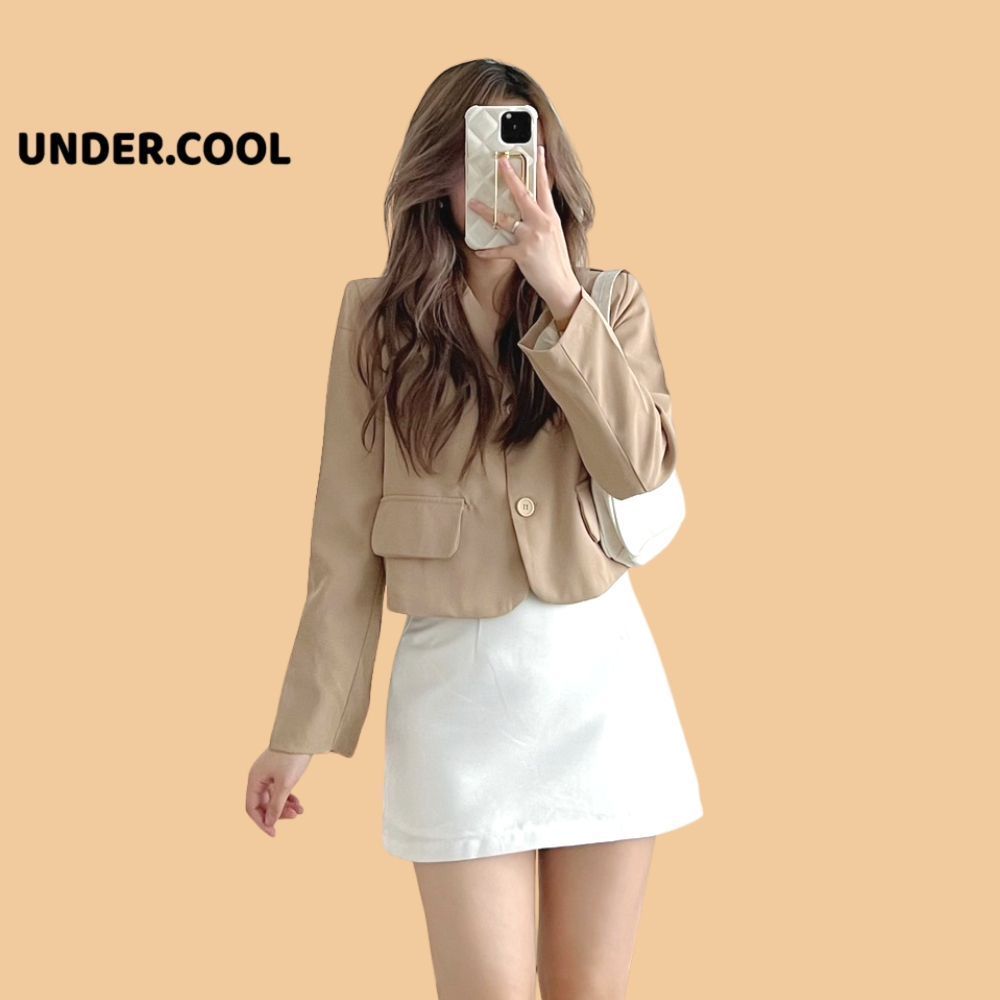 Áo Blazer Croptop 2 lớp dáng ngắn 2 khuy Tay Dài Vạt bầu UNDERCOOL - Vest Ngắn đẹp