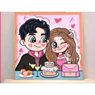 Tranh Đính Đá Cặp Đôi Size 20x20, Full Khung