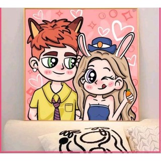 Tranh Đính Đá Cặp Đôi Size 20x20, Full Khung