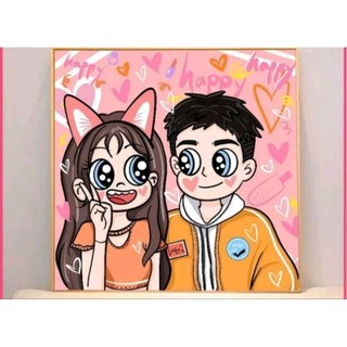 Tranh Đính Đá Cặp Đôi Size 20x20, Full Khung
