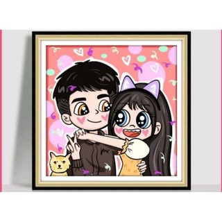 Tranh Đính Đá Cặp Đôi Size 20x20, Full Khung