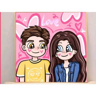 Tranh Đính Đá Cặp Đôi Size 20x20, Full Khung
