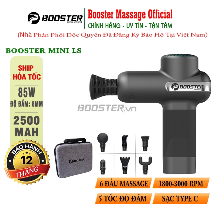 Súng massage cầm tay cao cấp Booster MINI LS - 6 đầu, cảm biến lực đấm. Phù hợp cho chị em, người lớn tuổi, Gymer