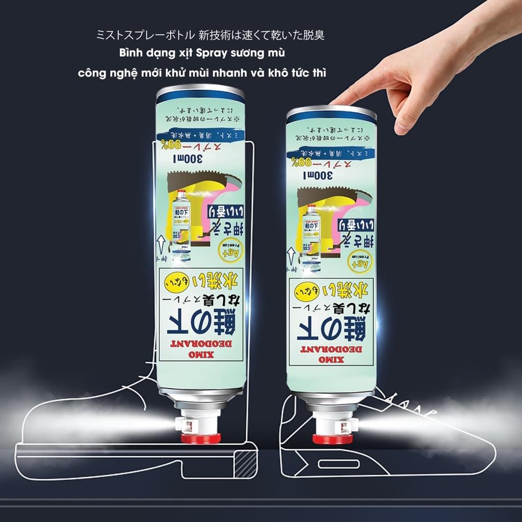 Xịt khử mùi giày Ximo kháng khuẩn chống hôi chân, Bình xịt giày công nghệ bạc ion làm sạch mùi giày, lưu hương thơm