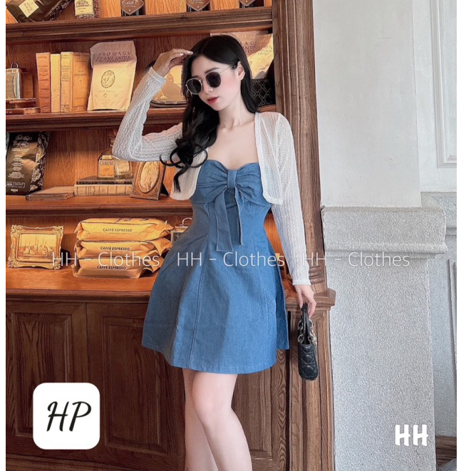 Sét váy ống jeans cúp ngực không mút kèm áo khoác nhẹ ôm body tôn dáng Hàn Quốc G268