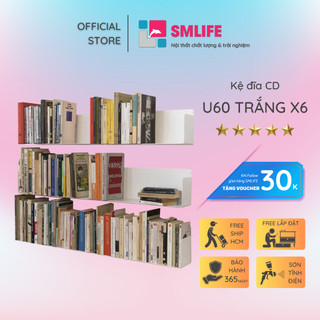 Kệ đĩa CD SMLIFE chữ U 60 (Set 6) - Kệ treo tường bằng thép dày 1,6mm, sơn tĩnh điện màu Trắng/ Đen hiện đại