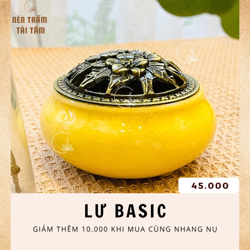Lư xông nhang nụ Trầm Đàn hương cao cấp gốm sứ vân rạn - Nén Trầm Tài Tâm