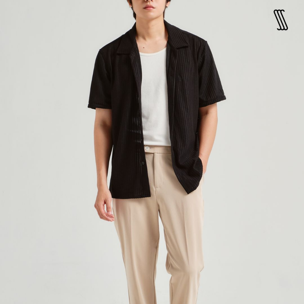 Áo sơ mi tay ngắn cổ cuban nam SSSTUTTER dáng regular xốp lendy thoáng mát TEXTILE CUBAN SHIRT