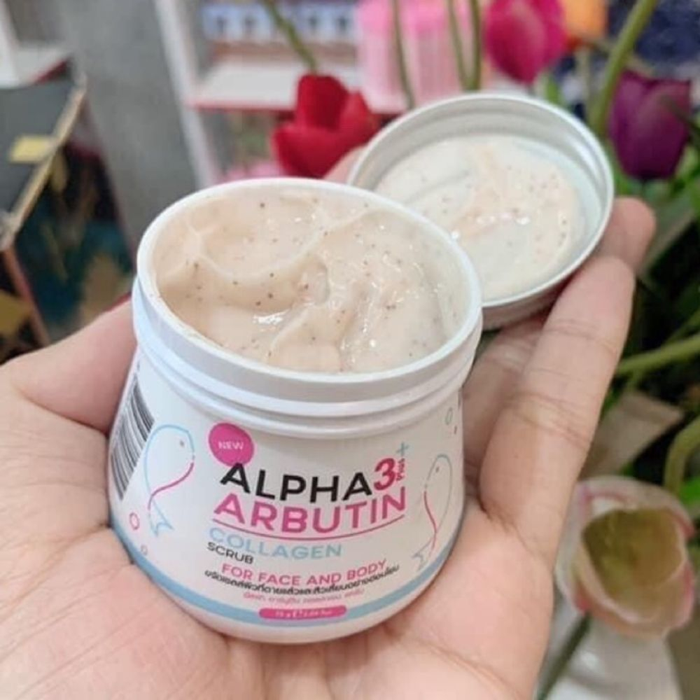 Tẩy Tế Bào Chết Alpha Arbutin 3+ Plus Collagen Scrub 50g Mặt Và Body Giảm Mụn, Trắng Sáng Mịn Màng, Phục Hồi Tái Tạo Da