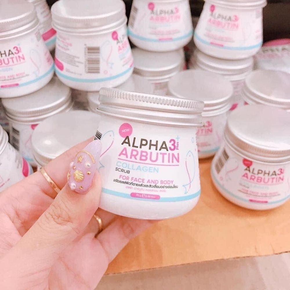 Tẩy Tế Bào Chết Alpha Arbutin 3+ Plus Collagen Scrub 50g Mặt Và Body Giảm Mụn, Trắng Sáng Mịn Màng, Phục Hồi Tái Tạo Da