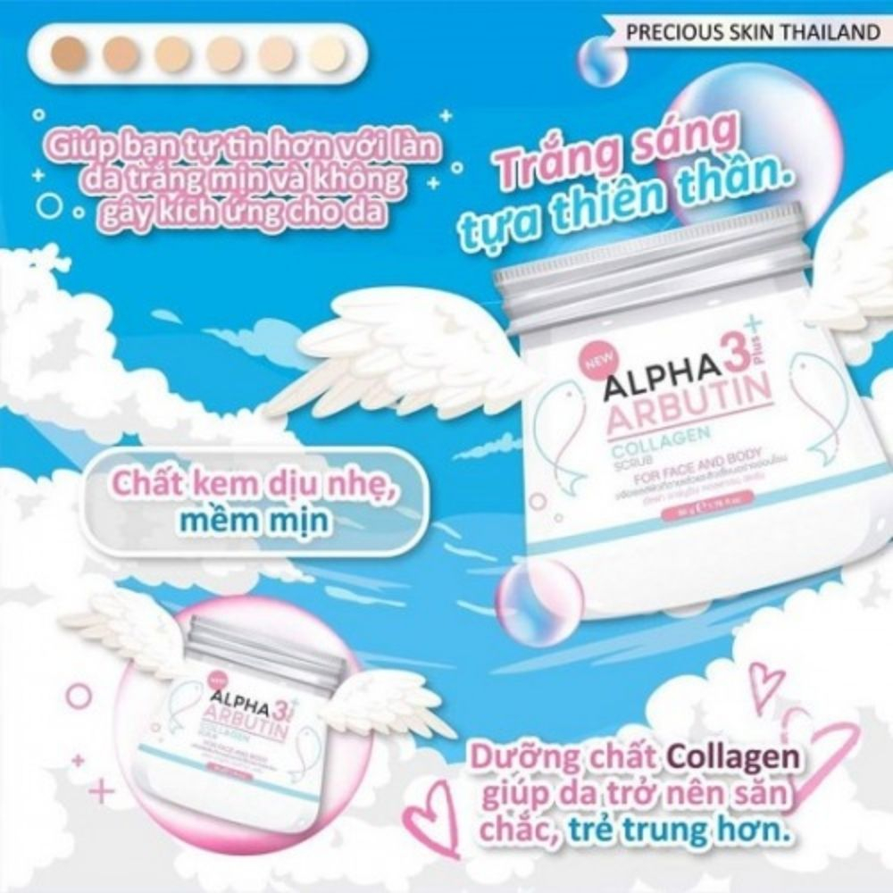 Tẩy Tế Bào Chết Alpha Arbutin 3+ Plus Collagen Scrub 50g Mặt Và Body Giảm Mụn, Trắng Sáng Mịn Màng, Phục Hồi Tái Tạo Da